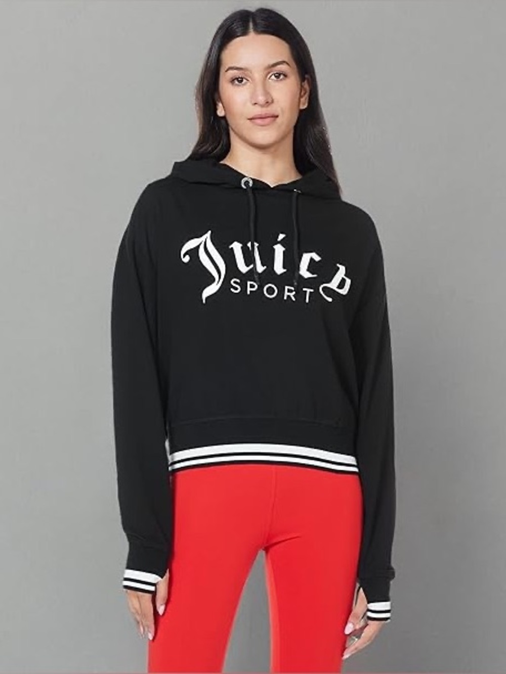Juicy Couture Women's Cropped Logo Pullover Hoodie Hooded Sweatshirt
